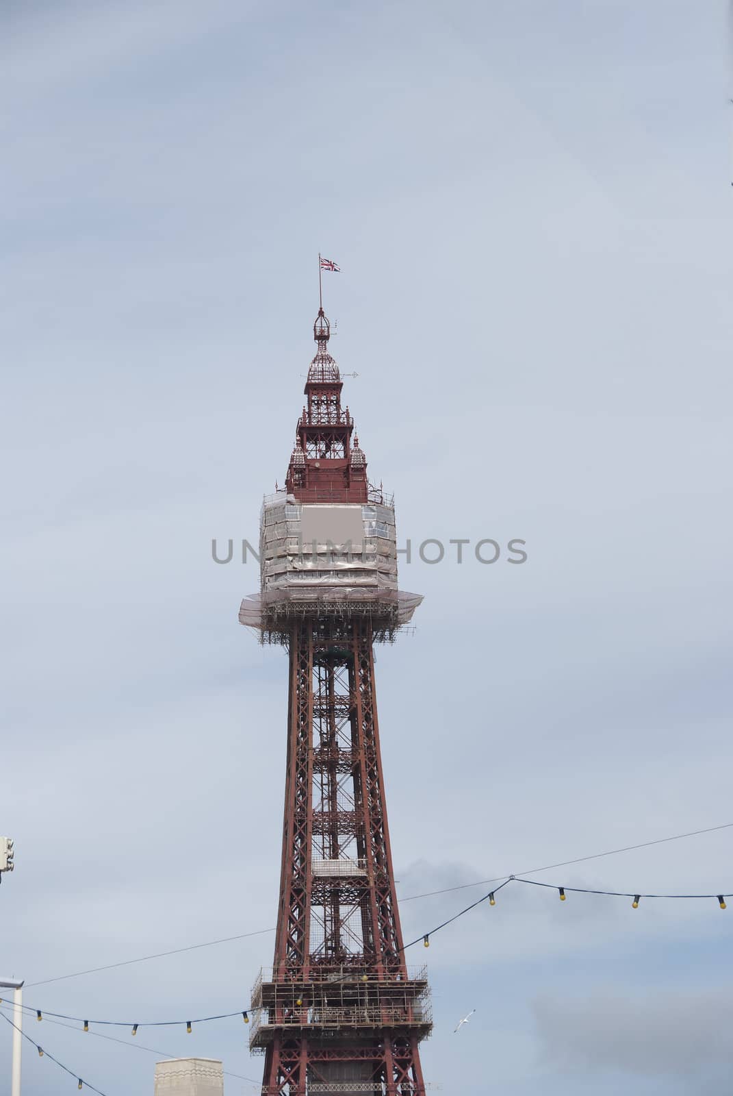 The Famous Tower of Blackpool under a blue sky