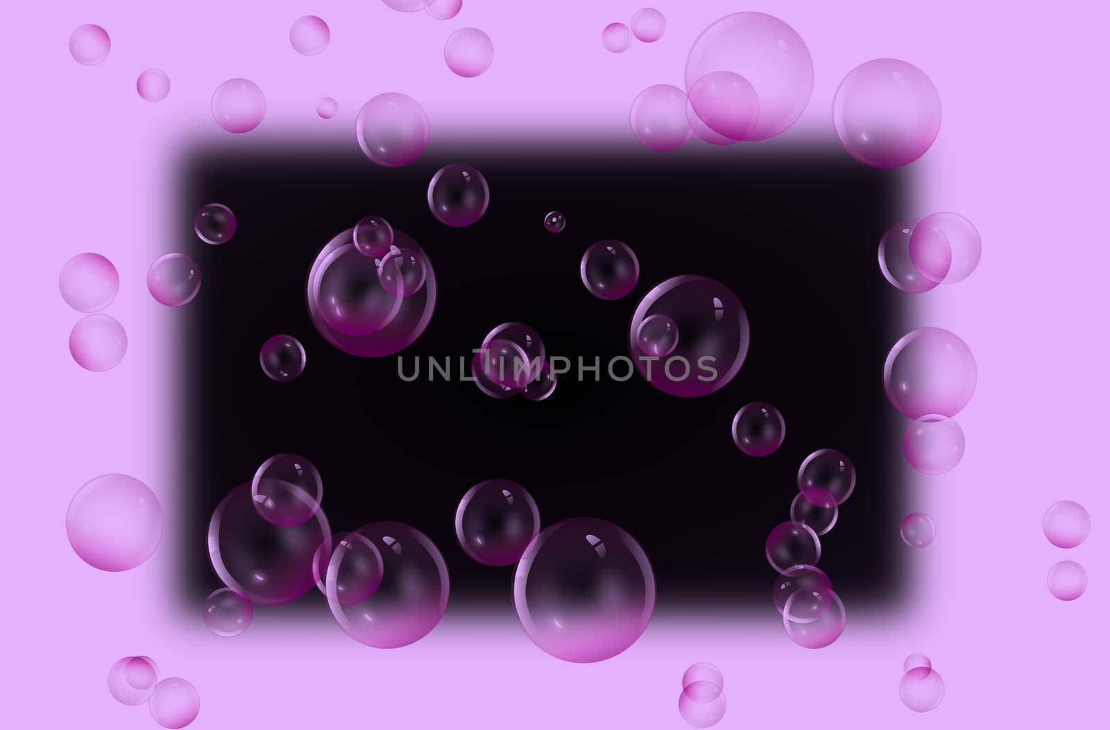 Illustration depicting a selection of bubbles against black blur rectangle. Pink filter.