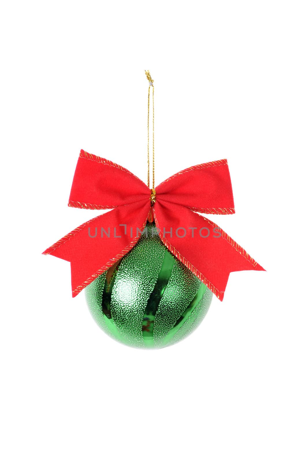 green christmas decoration with red bow  isolated on white background