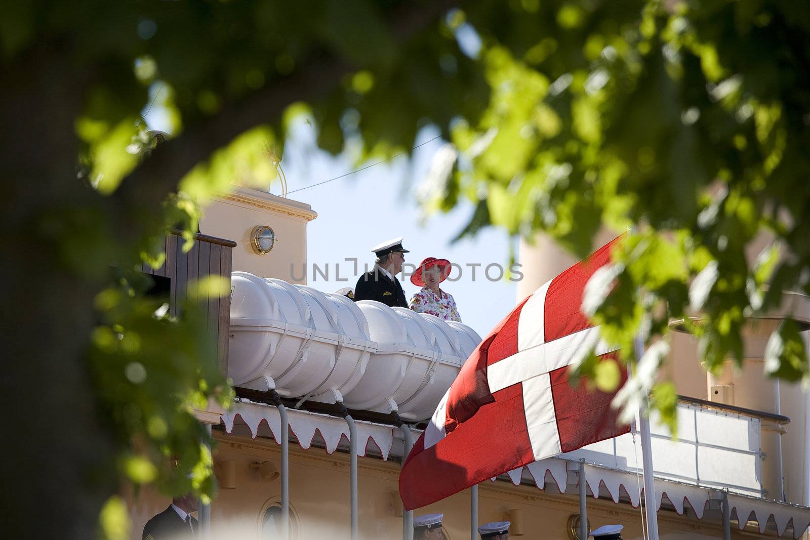Nyborg, Denmark June 2: H M Queen Margrethe the 2nd of Denmark and her husband H R H Prince Henrik arriving on board the yach Dannebrog to open an exhibition at Nyborg Castle to celebrate the 350th anniversary of the the battle againt Sweden.