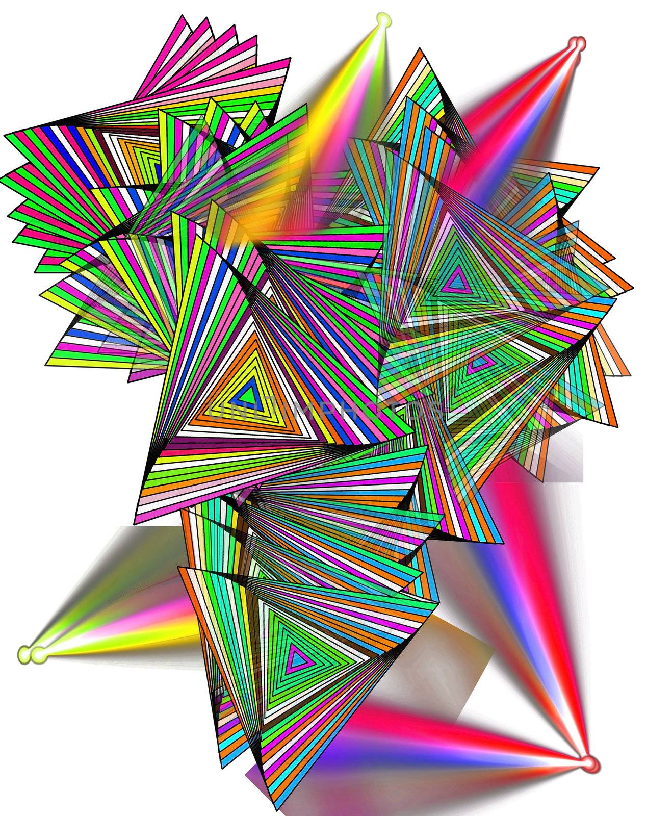 a pyramid of abstract colors and brushes