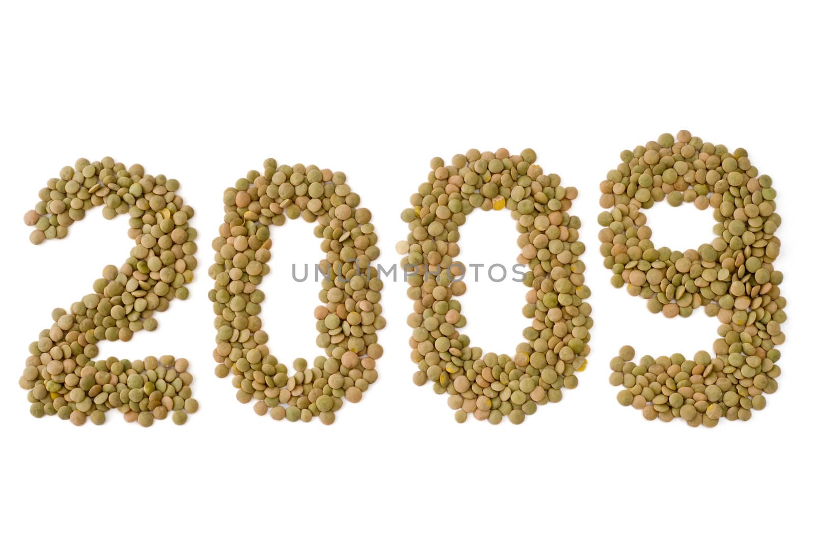 2009 sign made of lentils, isolated on white background