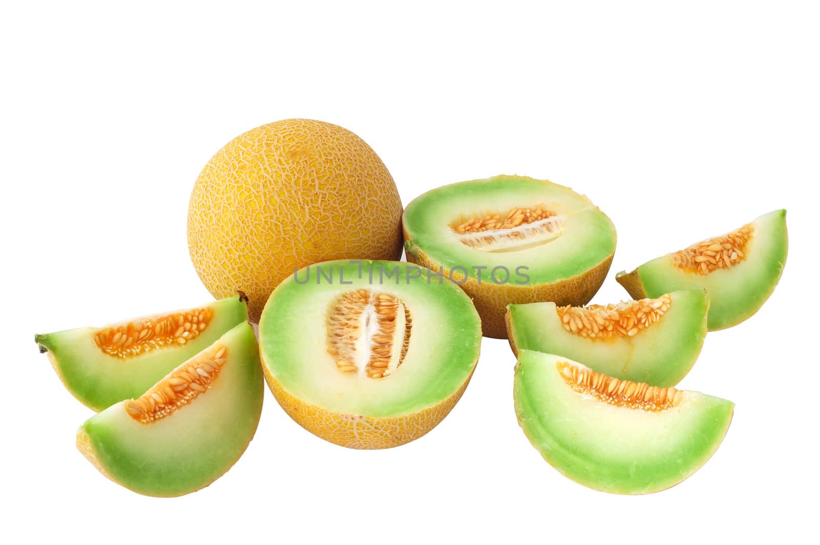 isolated yellow melons, cutted and whole