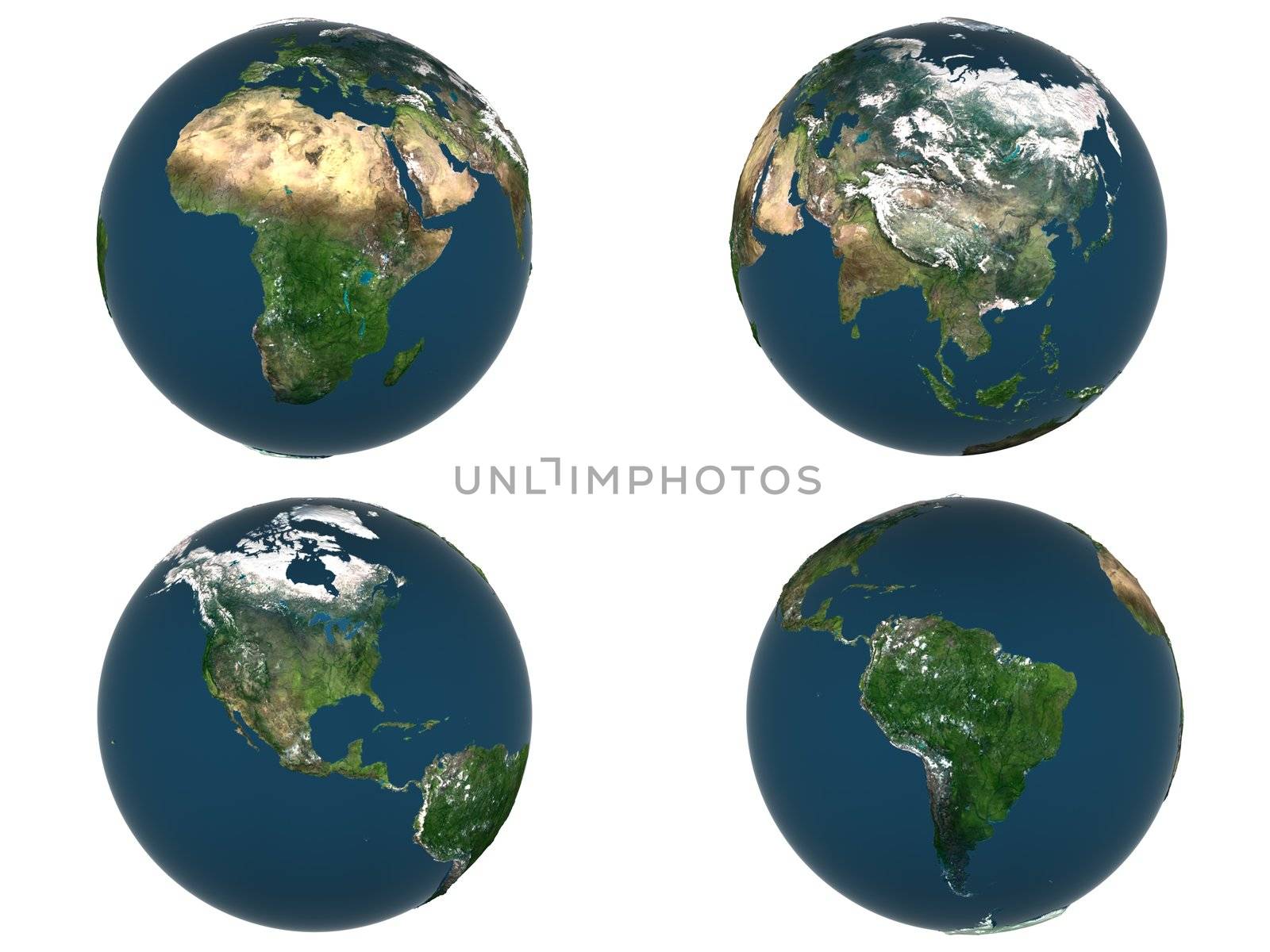 3d rendered globe in four views