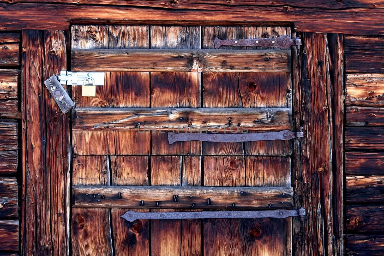 Detail view of a closed wooden door
