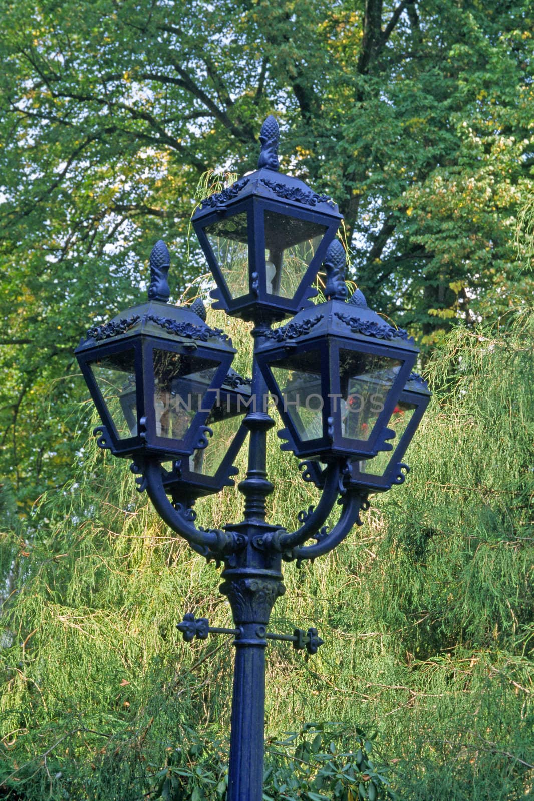 Old blue lantern, Osnabrücker Land, Lower Saxony, Germany. blaue Laterne, Merzen, Schlichthorst, Niedersachsen