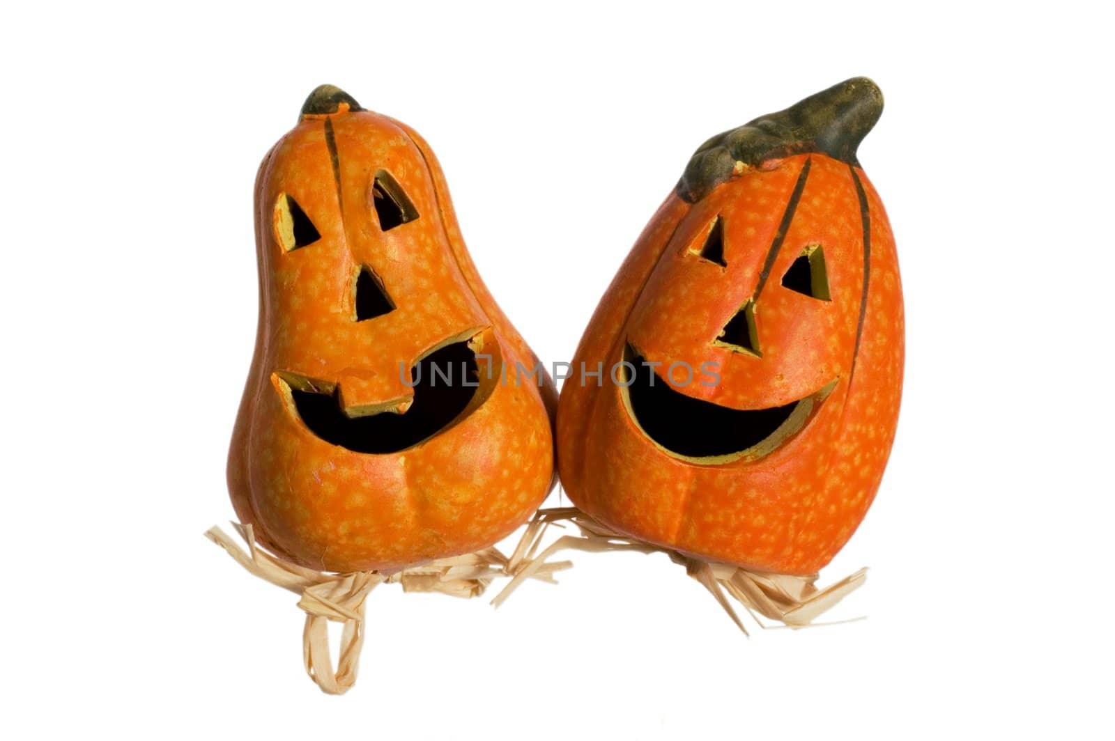 Two funny halloween pumpkins isolated on white