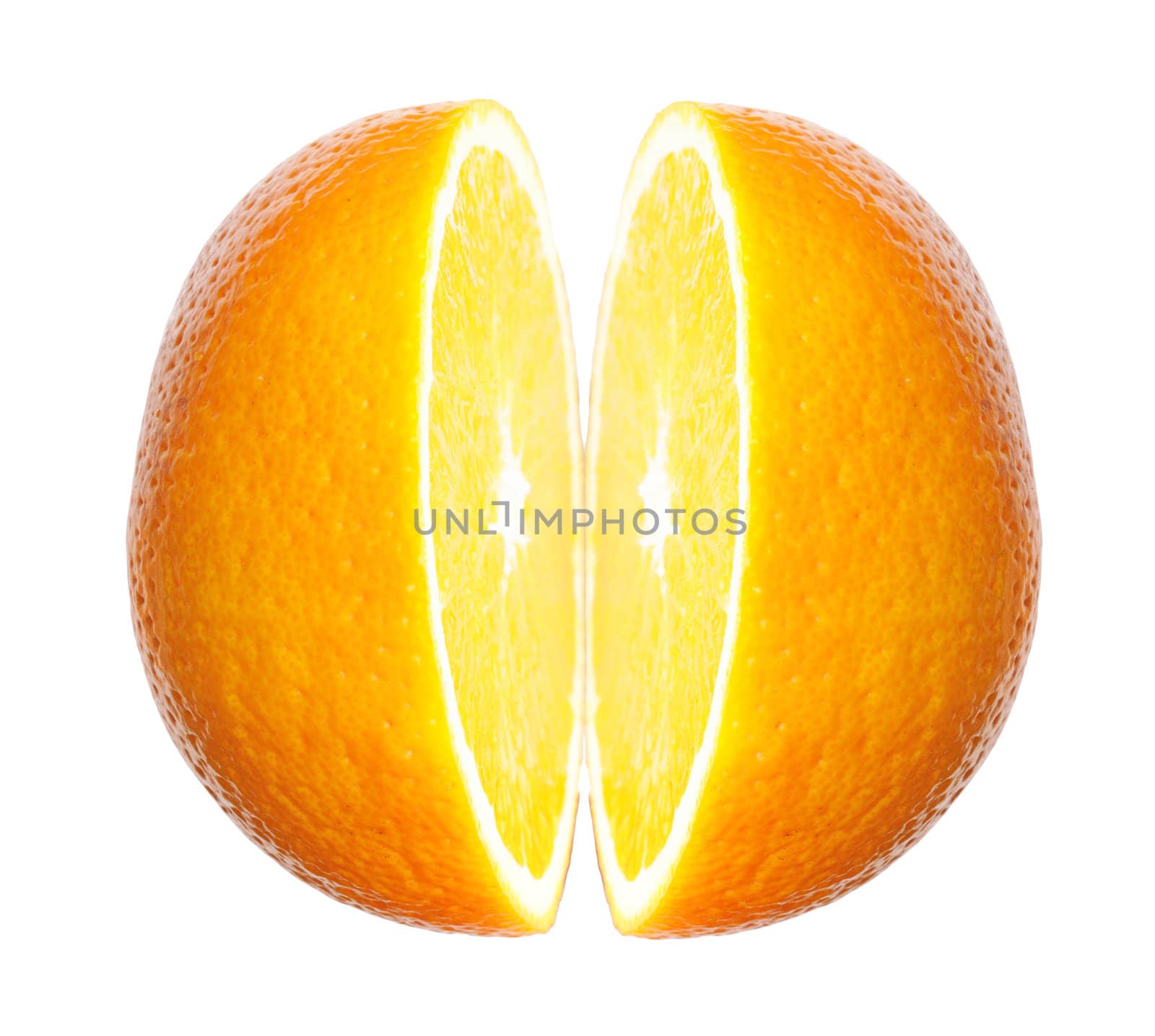 Two parts sunny fruit, orange isolated with clipping path on white background