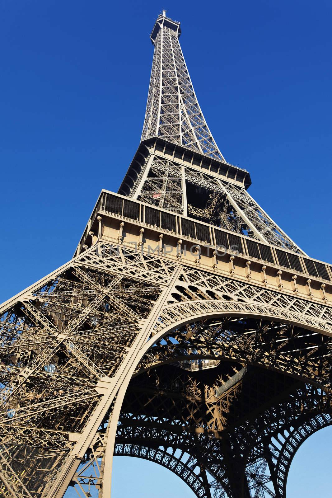 The Eiffel tower with blue sky in Paris
