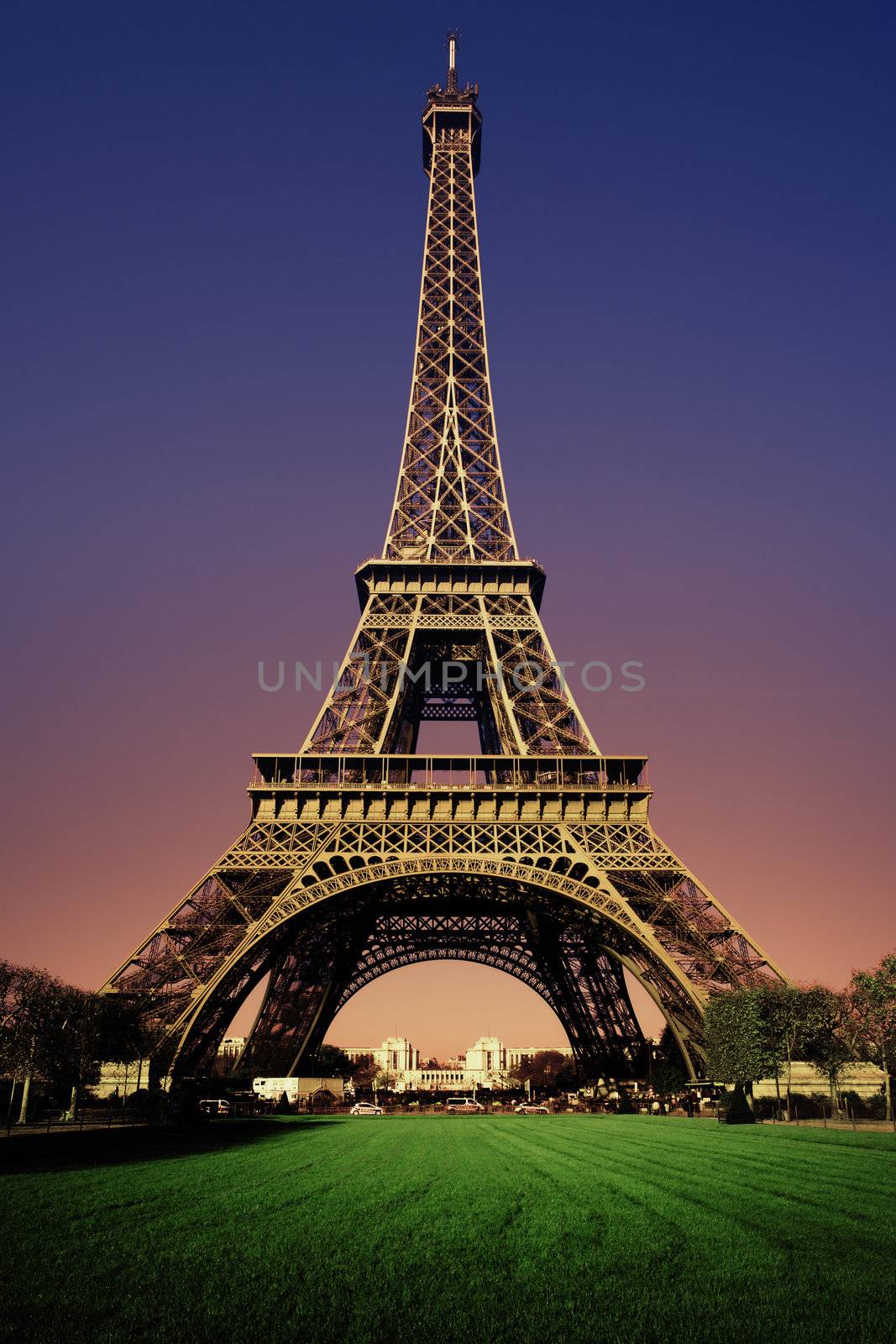 Eiffel Tower in the evening after sunset 