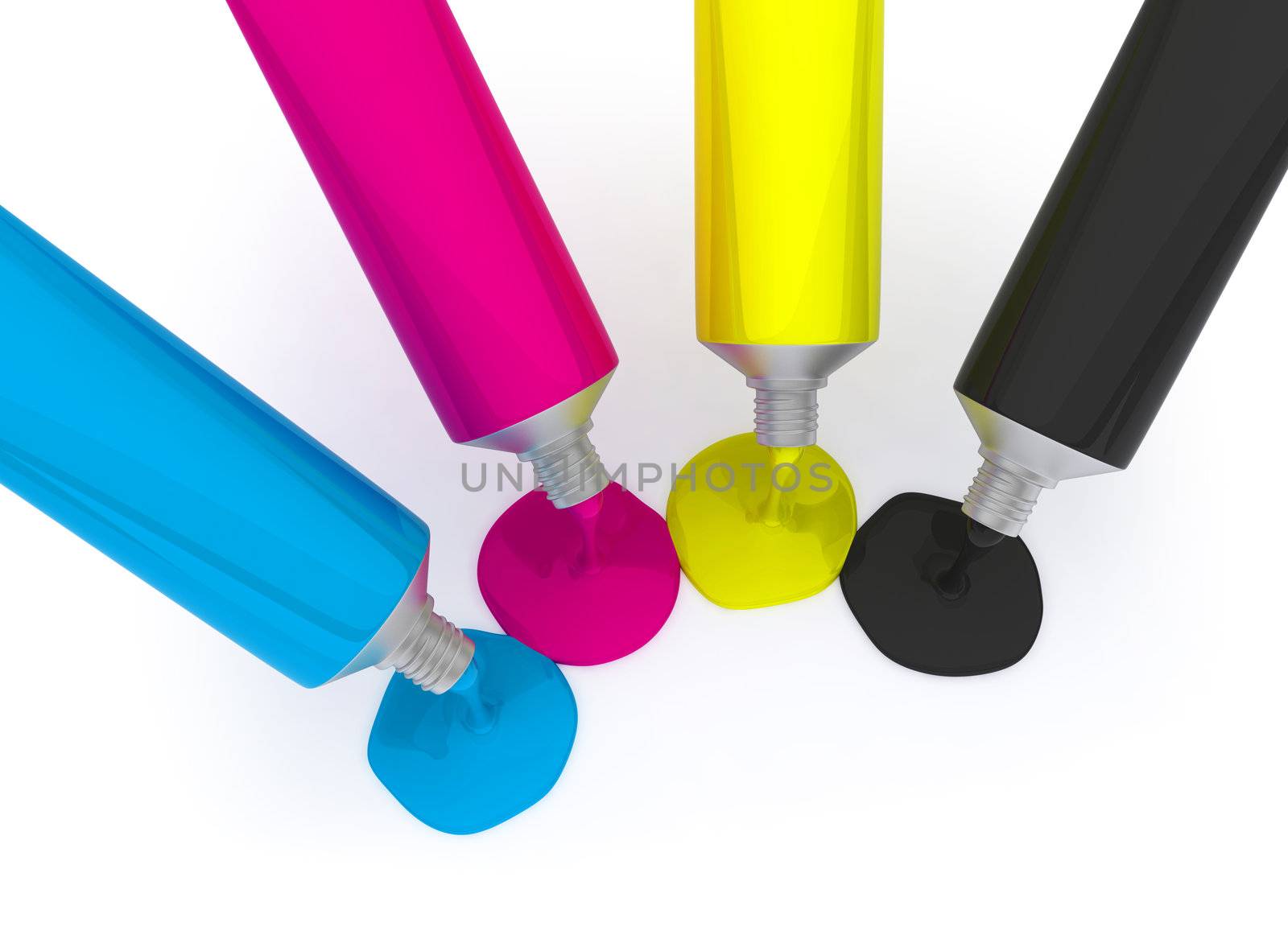 different colors pouring from tubes