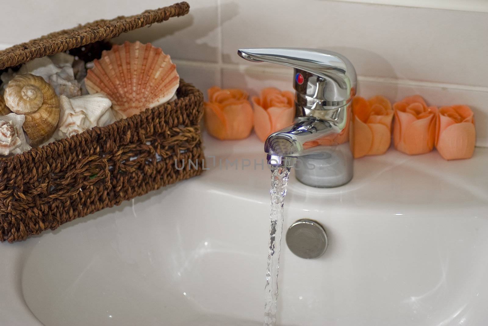 Bathroom sink with running clean water