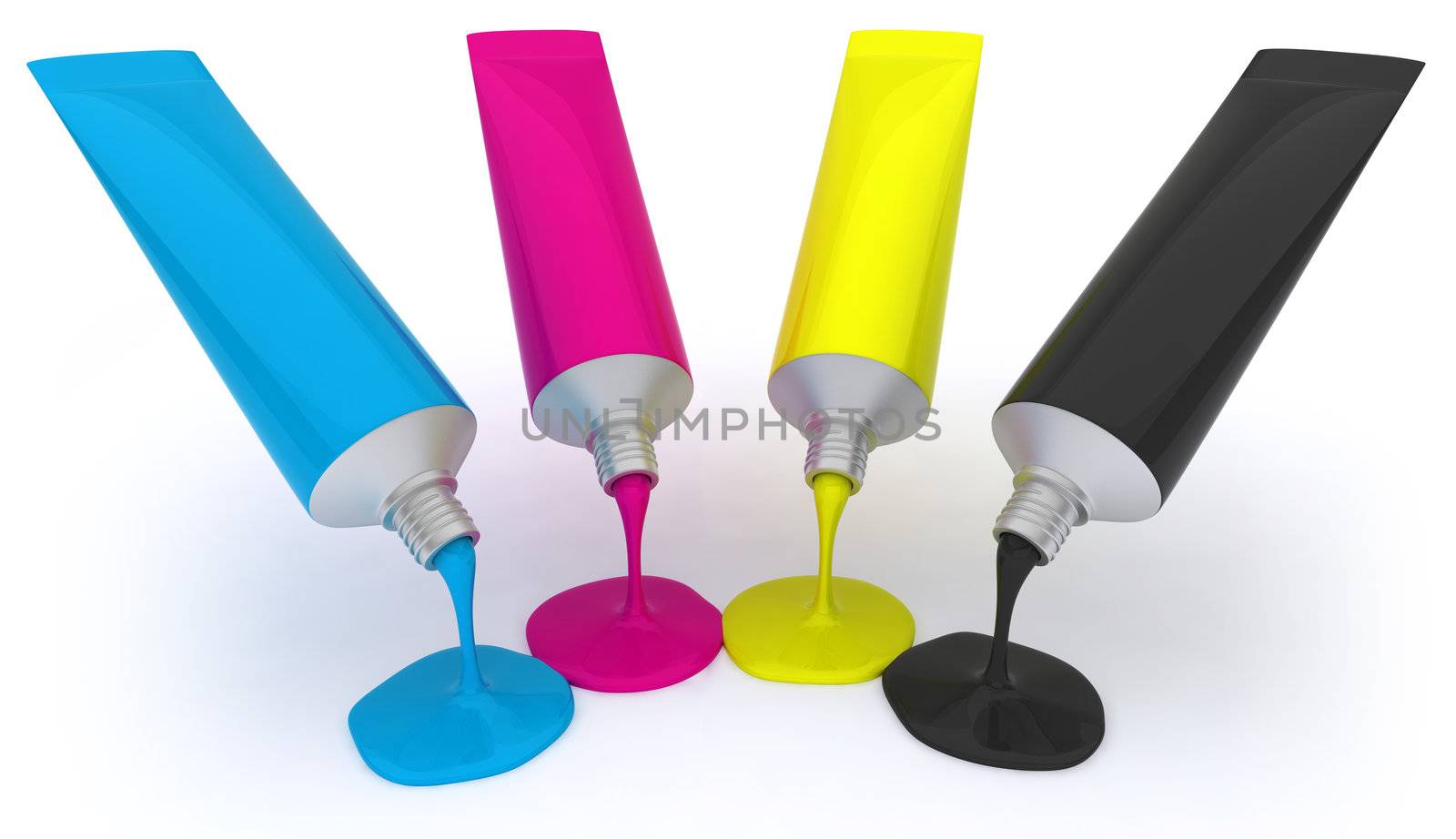 different colors pouring from tubes