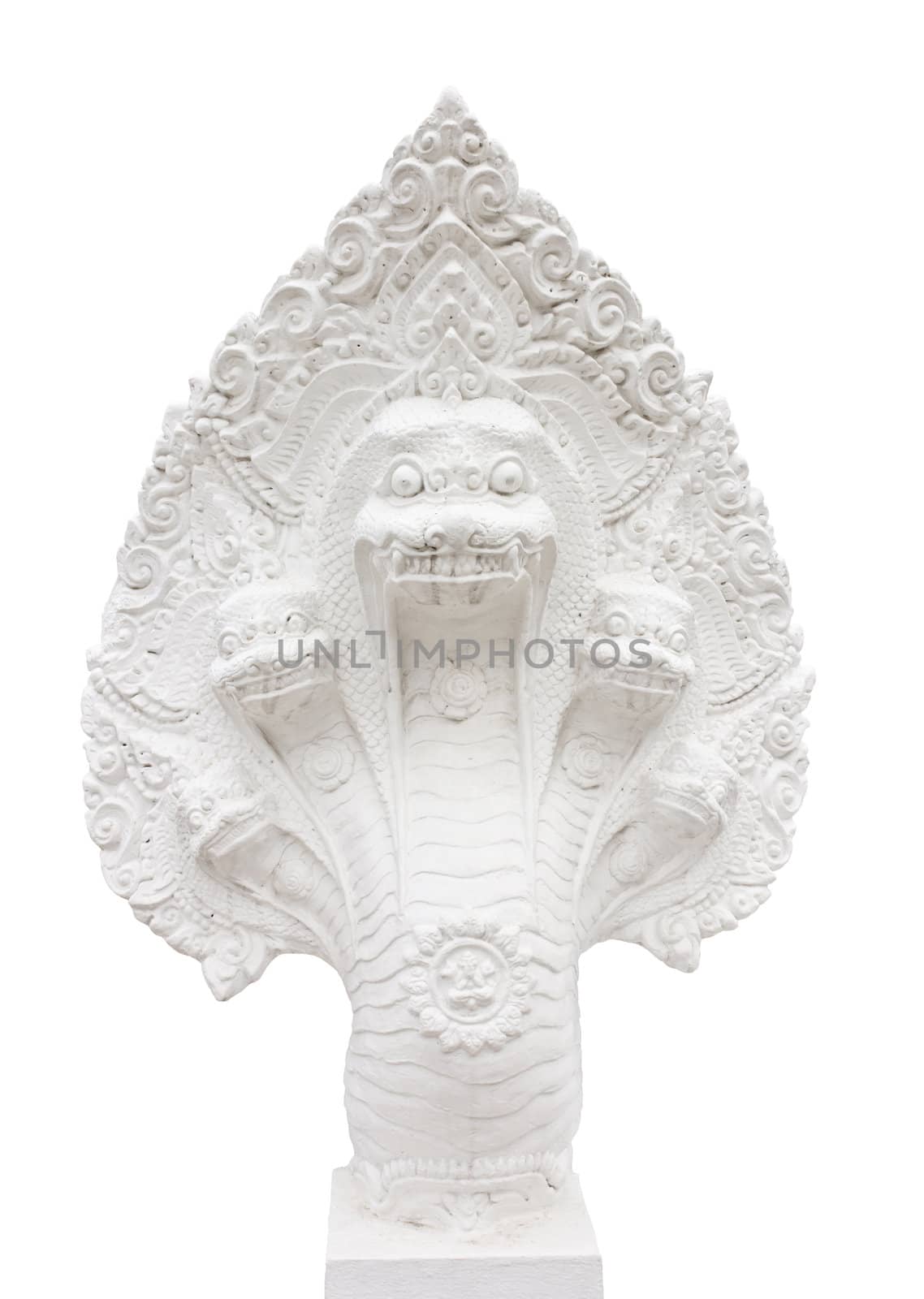 King of snake 5-headed statue & carve on white background (isolate)