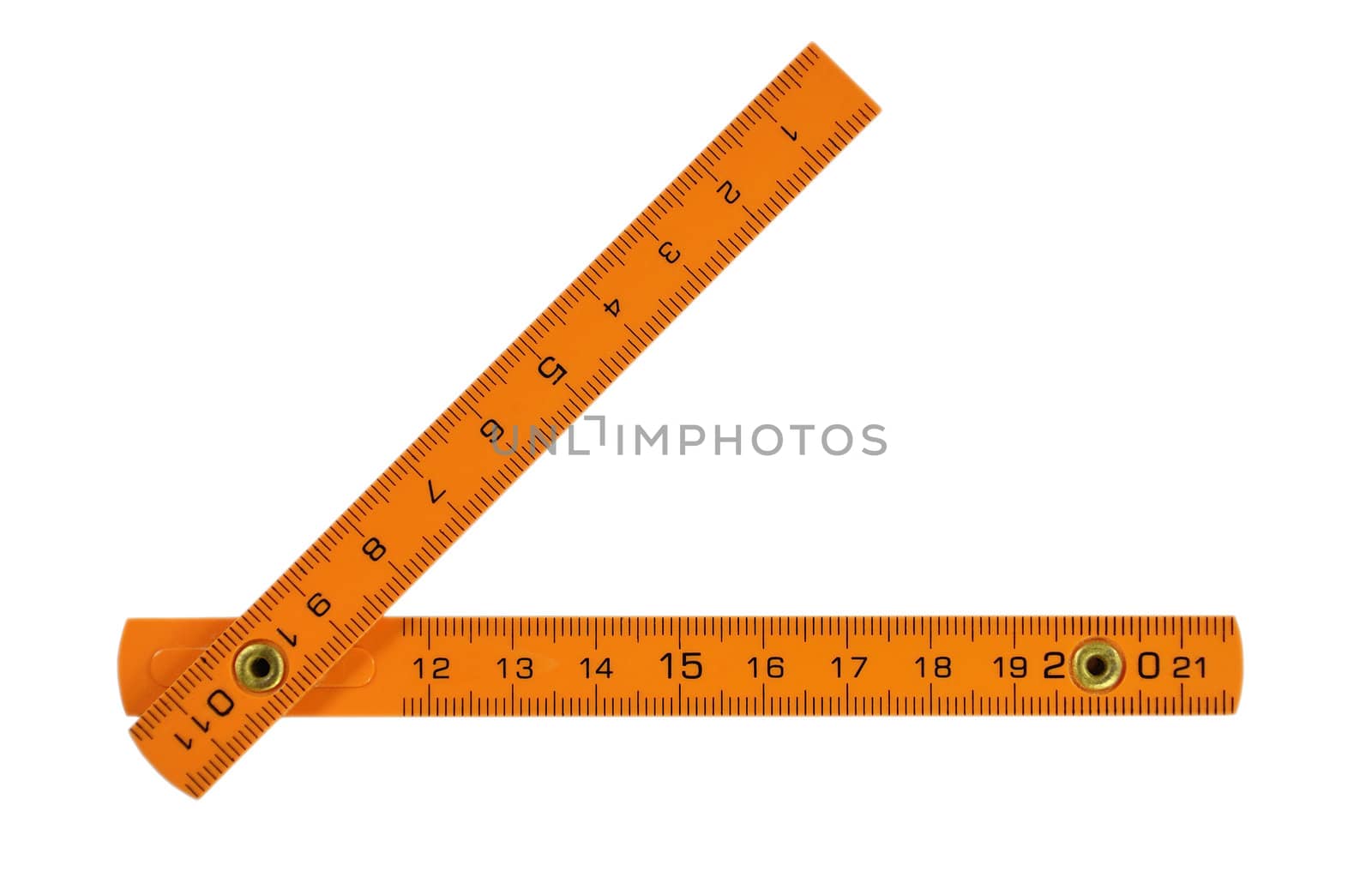 Orange folding ruler isolated on a white background