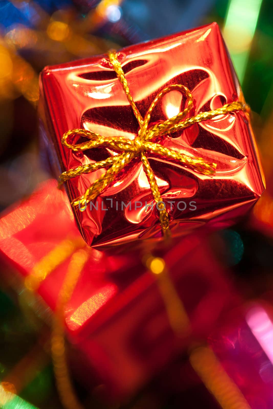 macro picture of christmas gift, holiday decoration