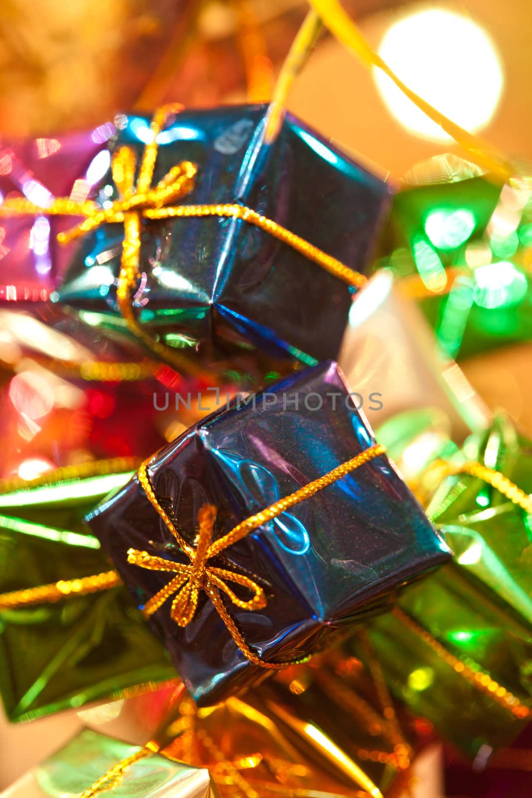 macro picture of christmas gift, holiday decoration