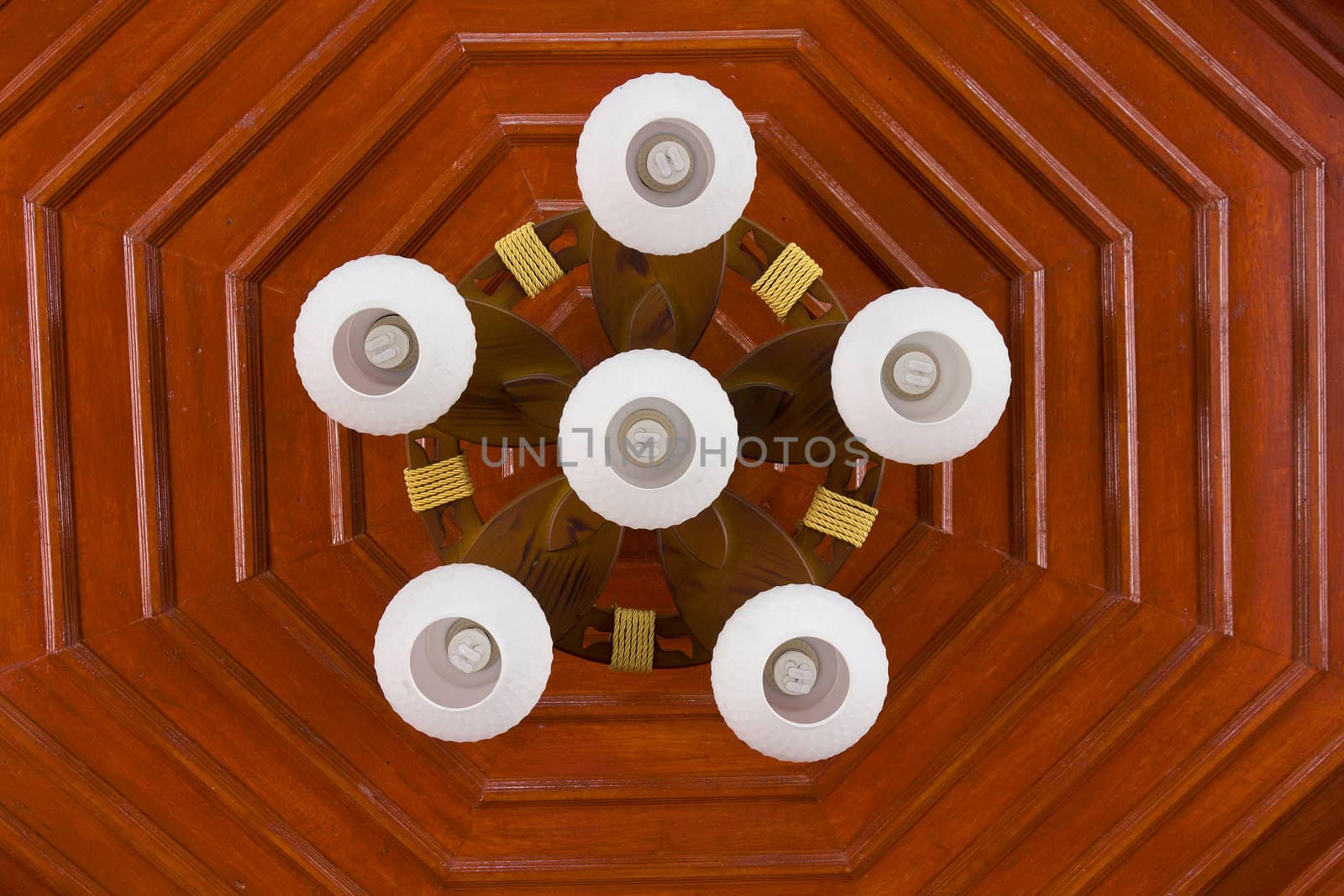 Lamp on the ceiling of Thai wood house at Thailand