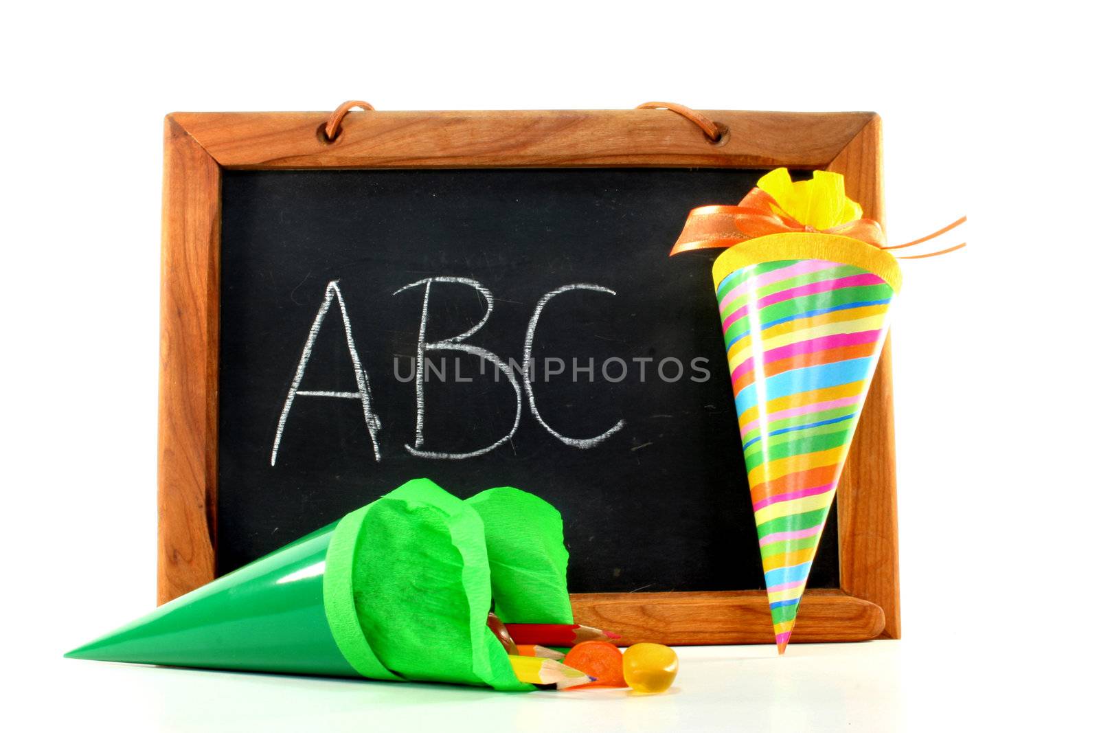 Blackboard with school cone by silencefoto