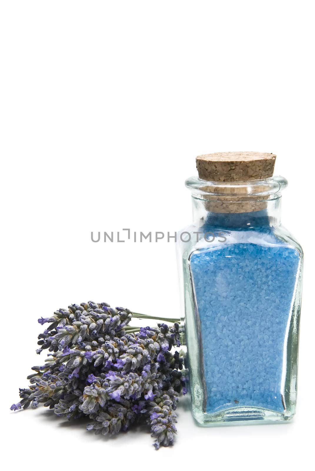 Lavender and hygiene items made of lavender isolated on a white background.