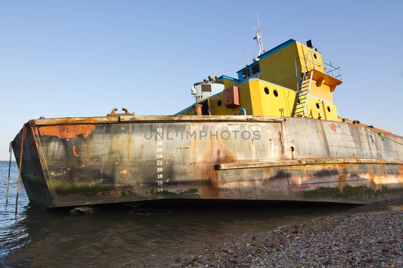 Old abandoned shipwreck in the Port of Lisbon