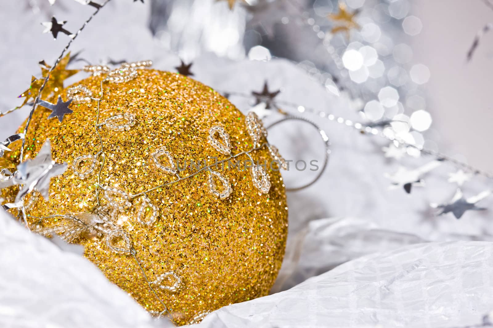 holiday series: golden Christmas stars and ball