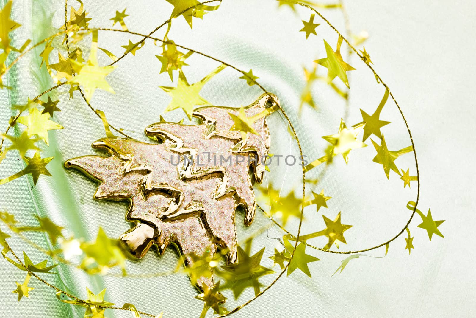 Holiday series:  Christmas decorated golden fir and garland