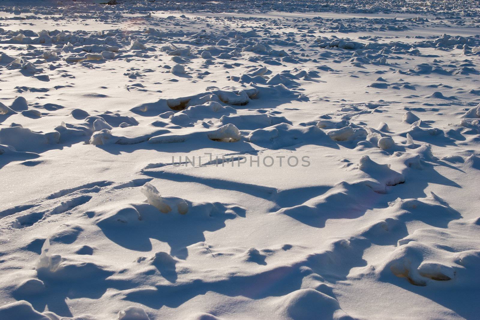 view series: winter river with ice landscape