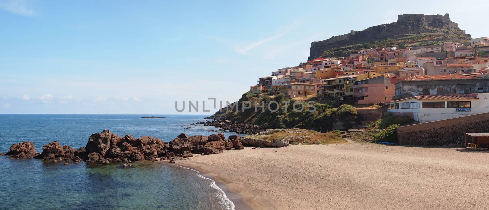 Panorama of the sardinian town Castelsardo, built upon a cliff on the north coast of Sardinia, Italy.