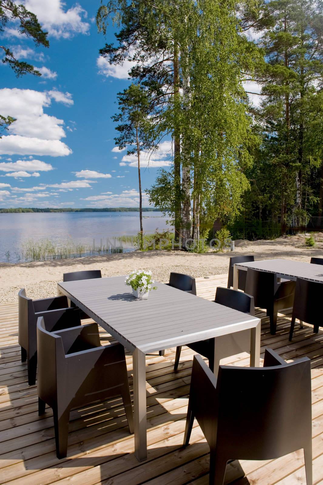 Traditional summer terrace of the Finnish cottage  
