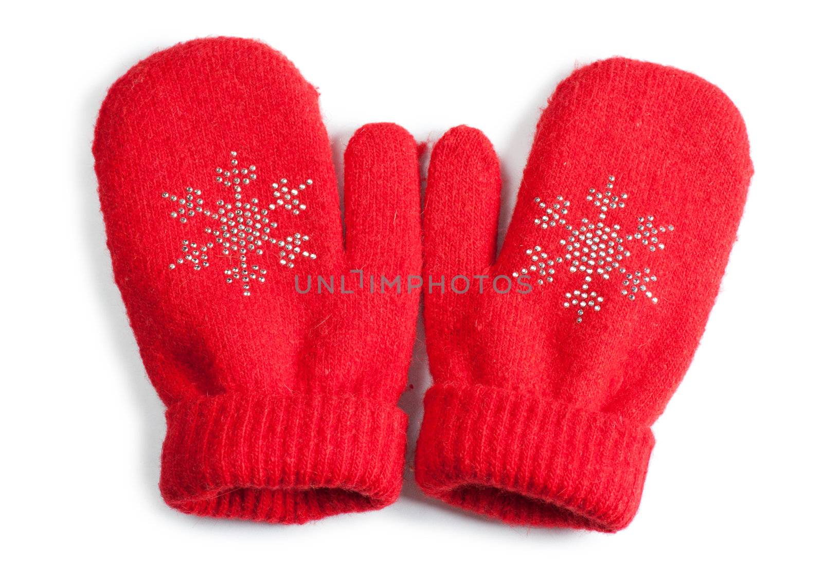 Red little baby mittens/gloves isolated on white background