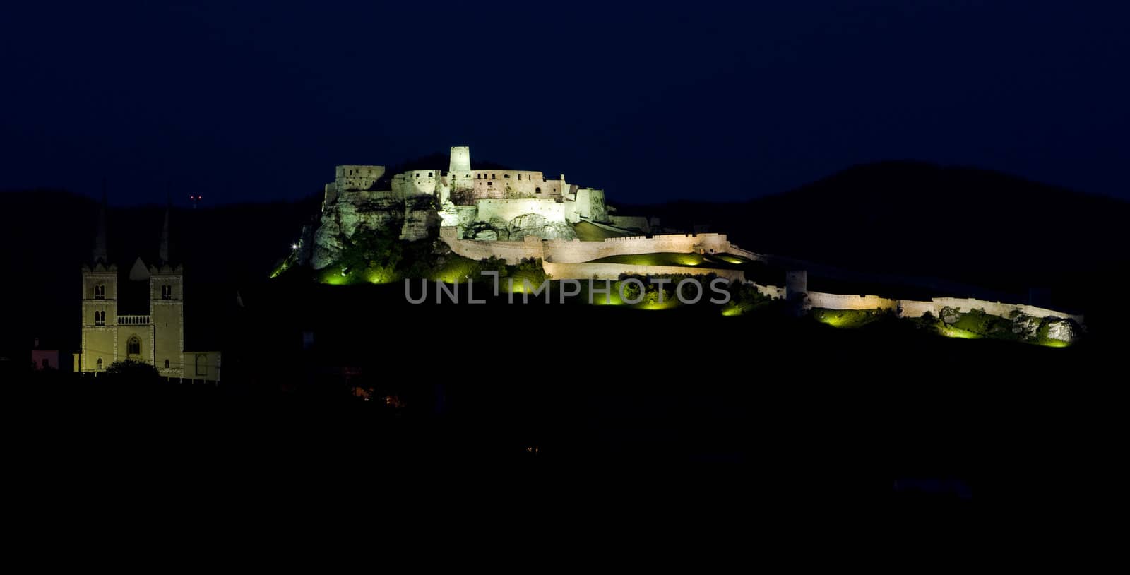 Chapter Spisska and Spissky Castle at night, Slovakia