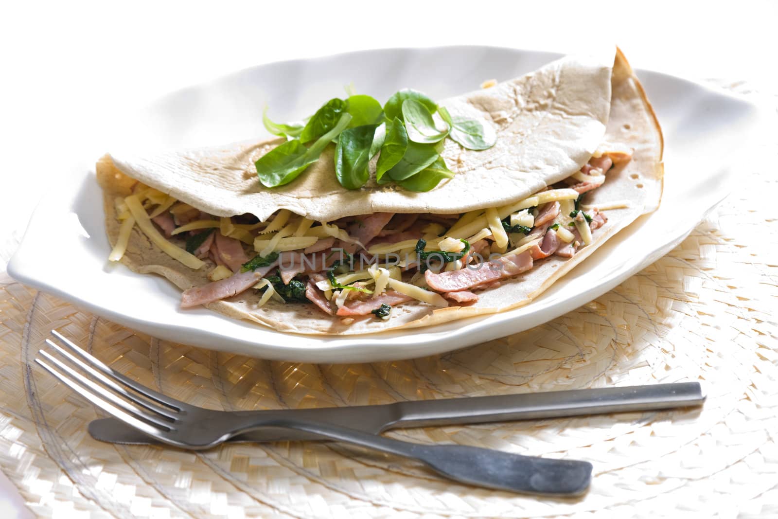 pancake with ham and spinach