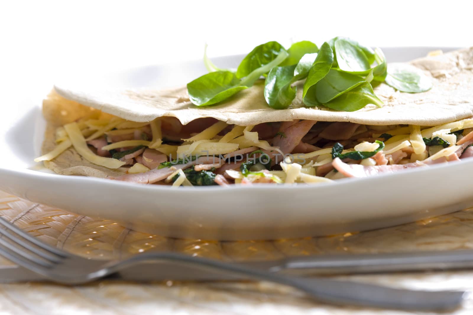 pancake with ham and spinach