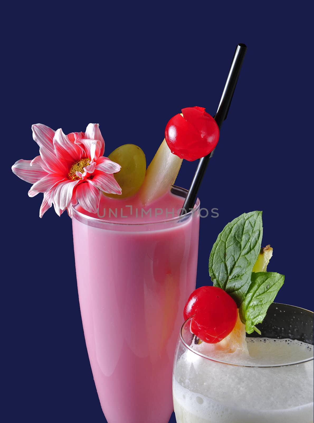 Two beautiful coctails with cherry isolated backgrounds with clipping path