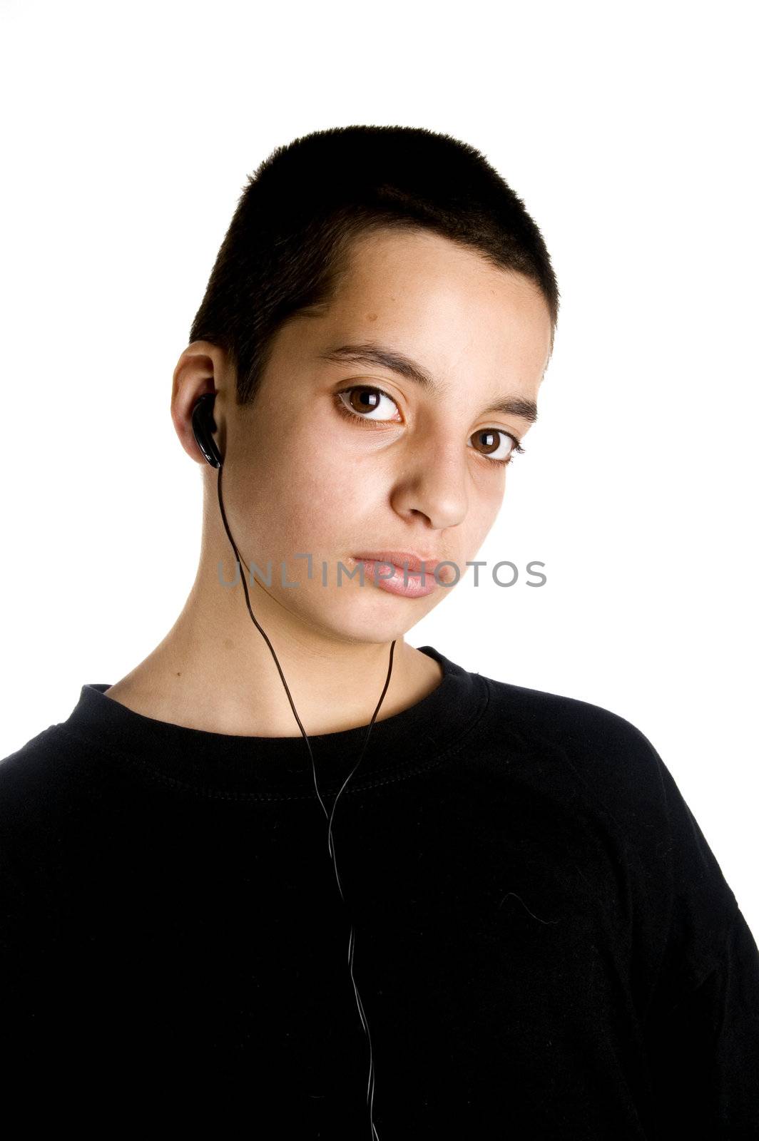 Teenage boy listening to a MP3 player  by ladyminnie