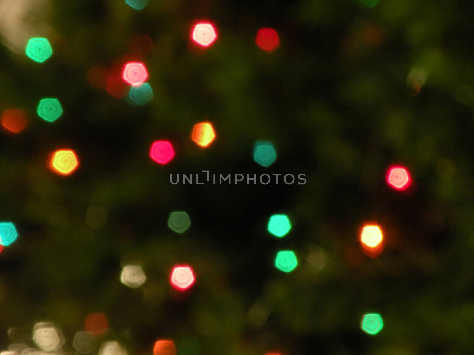 Christmas lights on a tree, blurred intentionally