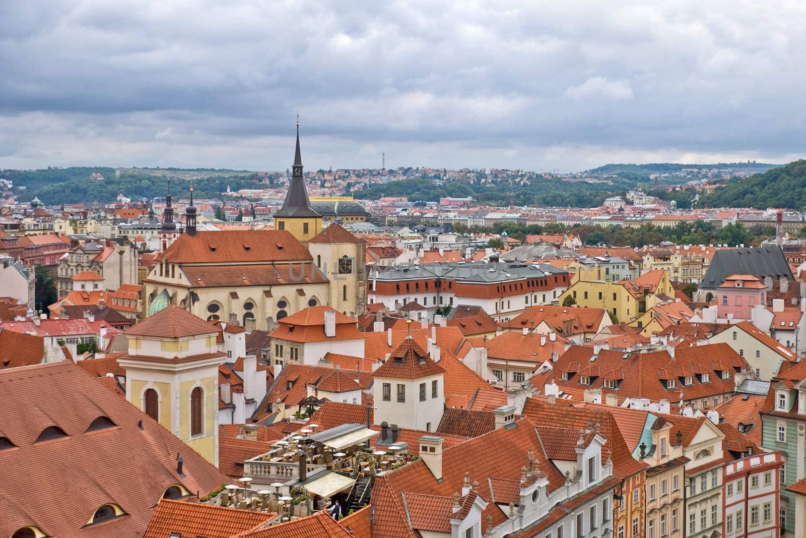 Overcast sky above the roofs of old Prague