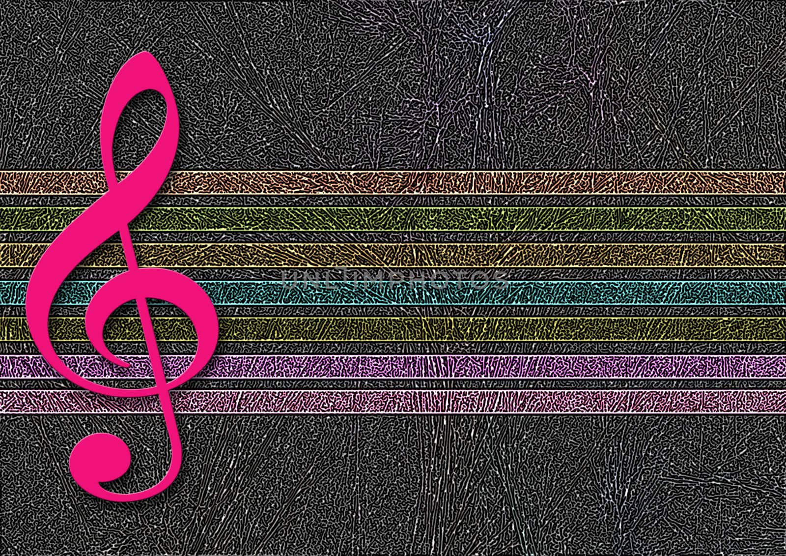 great creative abstract color rich textured image stave and violin key.