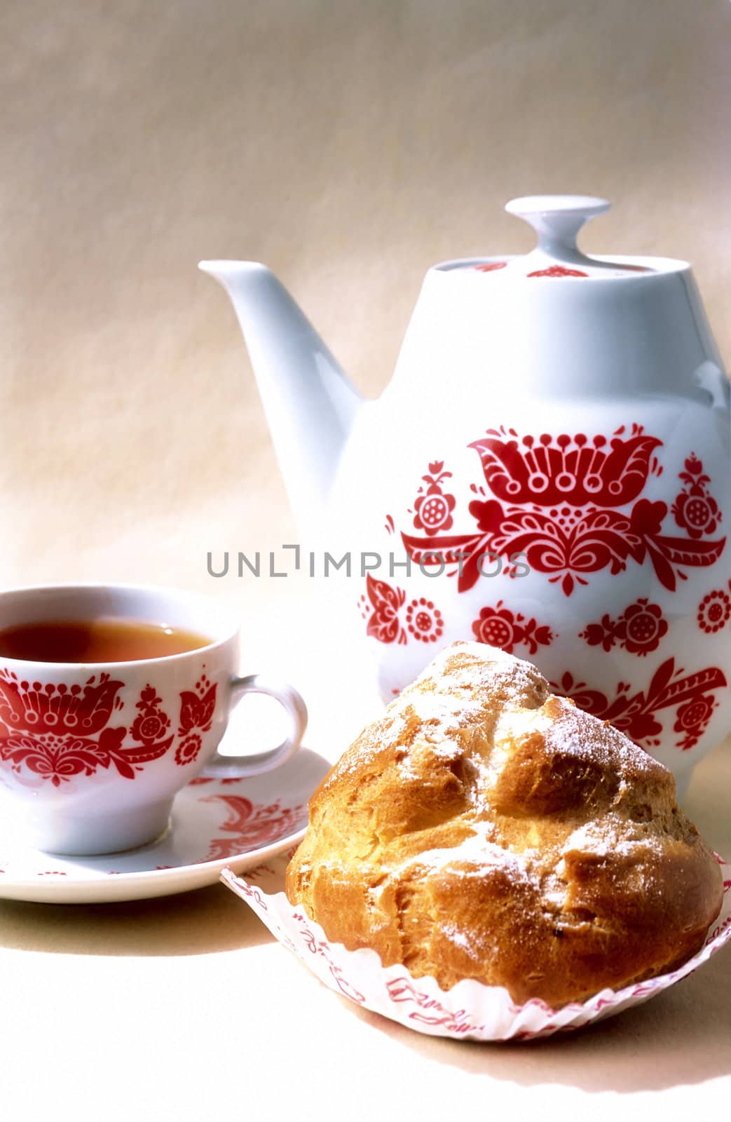 Biscuit, cup of coffee and coffee-pot by mulden