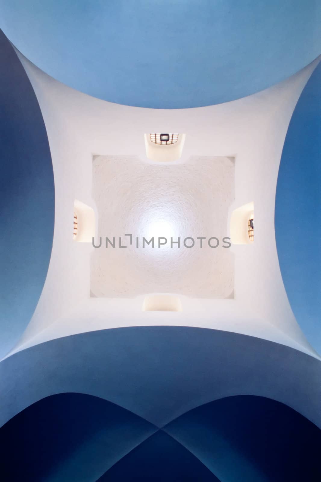Vaulted ceiling inside historic chapel edifice in Italy, Europe.