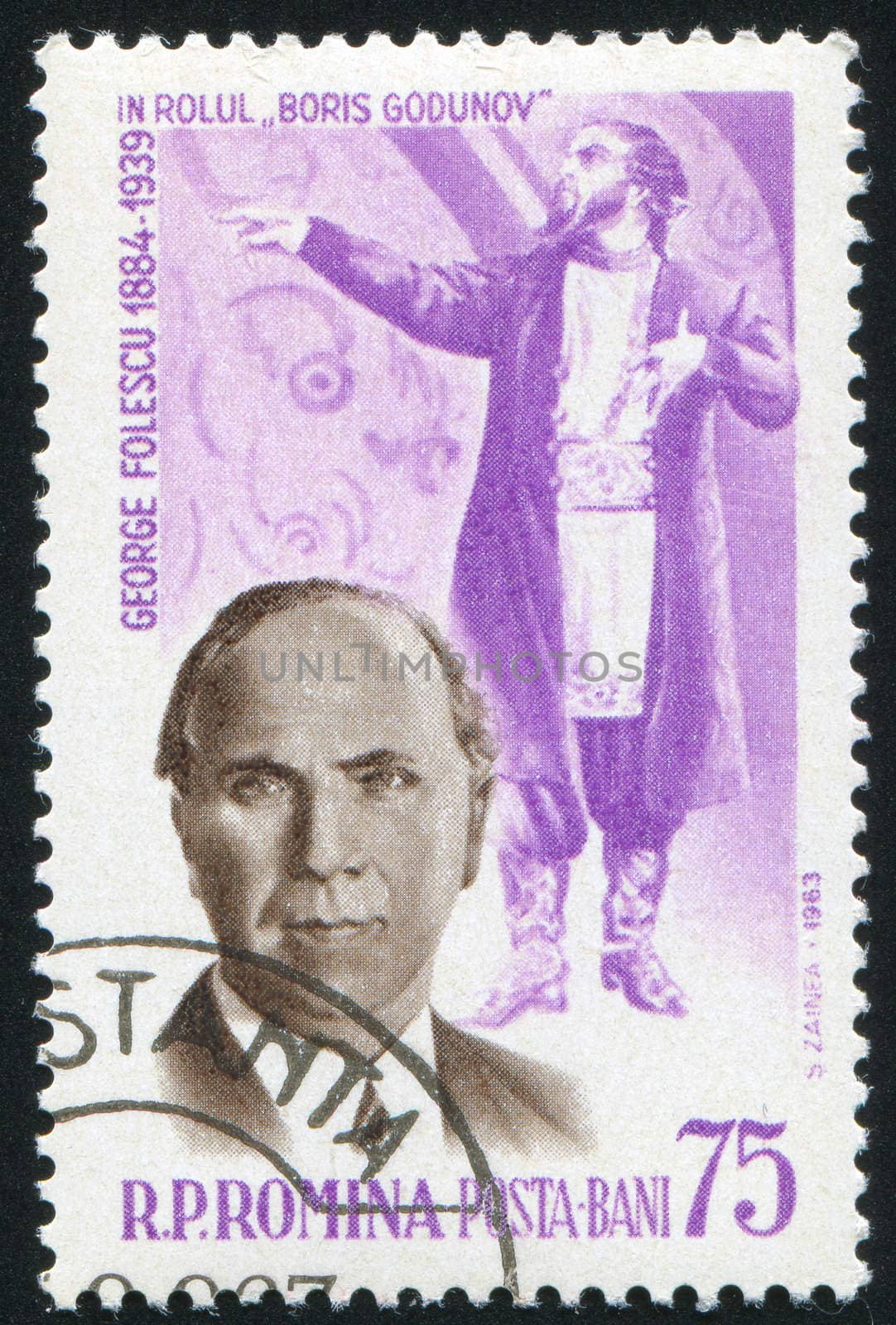 ROMANIA - CIRCA 1963: stamp printed by Romania, show George Folescu as Boris Godunov, circa 1963.