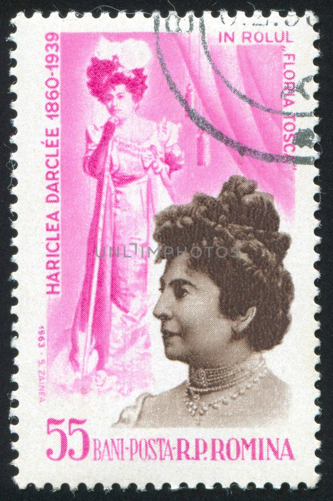 ROMANIA - CIRCA 1963: stamp printed by Romania, show Hariclea Darclee as Tosca, circa 1963.