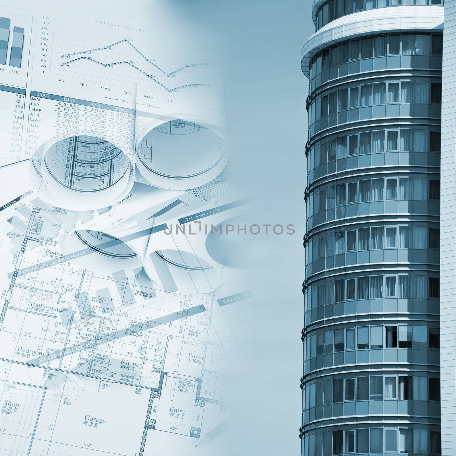 building and blueprints, business collage by adam121