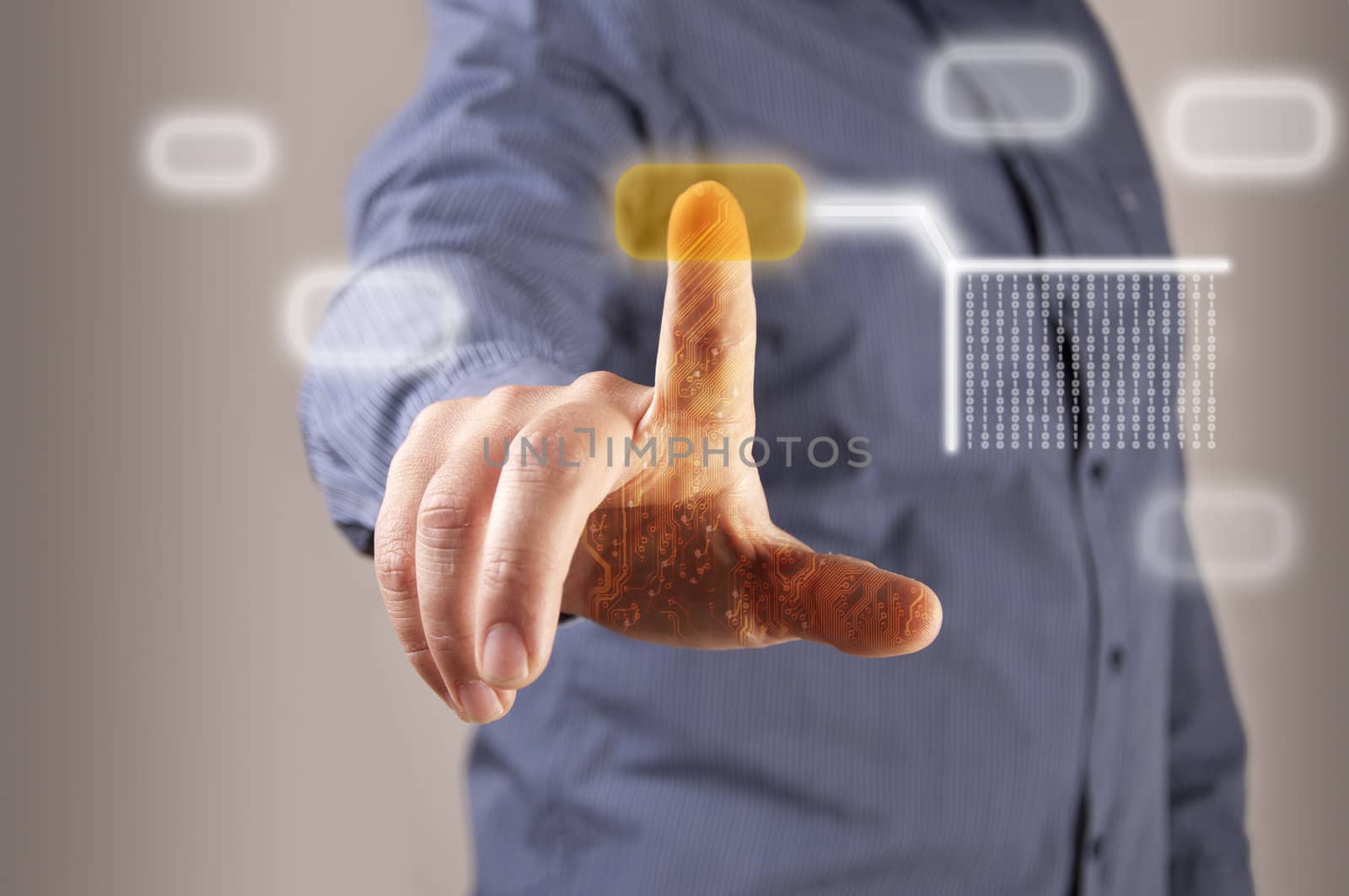 hand pushing a button on a touch screen interface by adam121