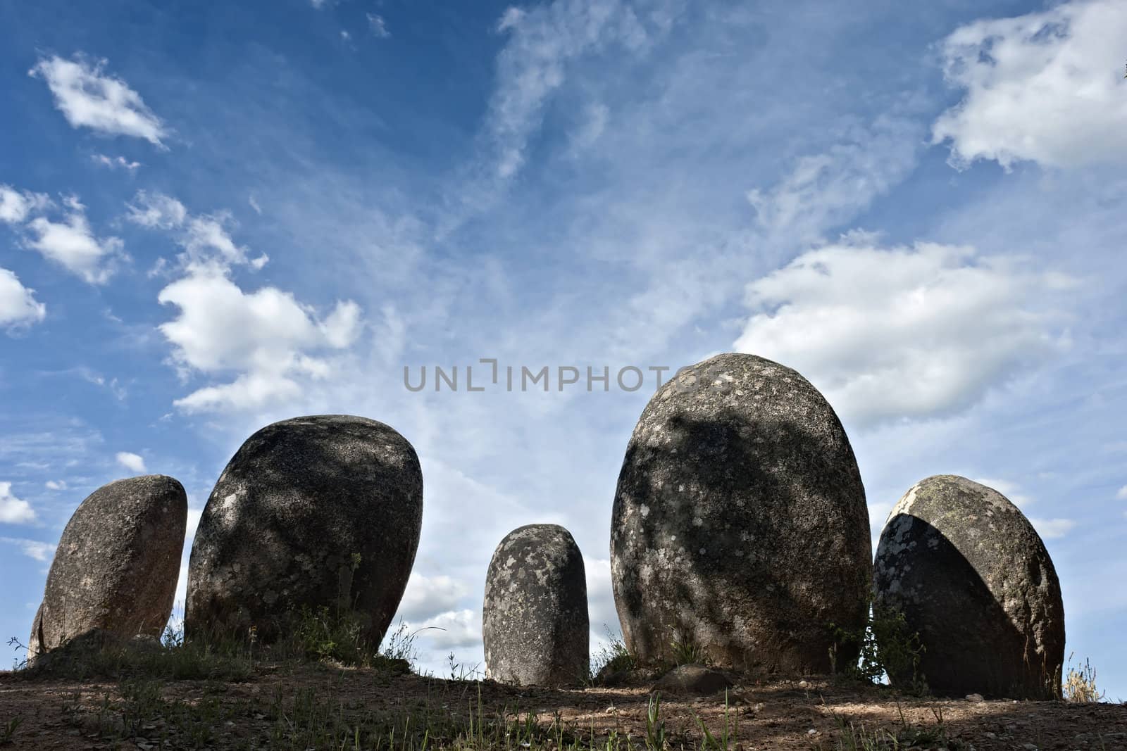 Menhirs in megalithic monument of Cromelech dos Almendres - Evora -Portugal