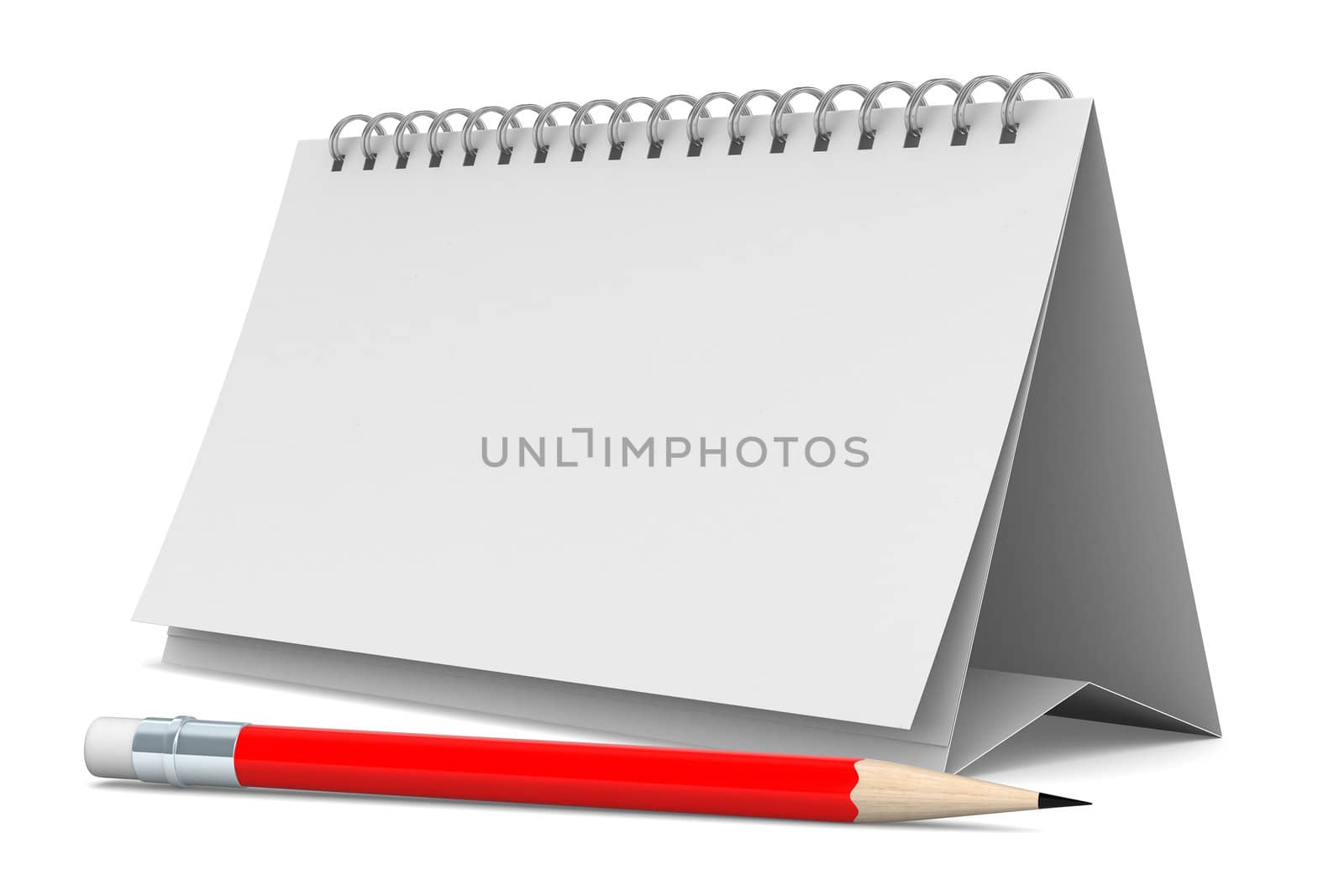 Notebook and pencil on white background. Isolated 3D image
