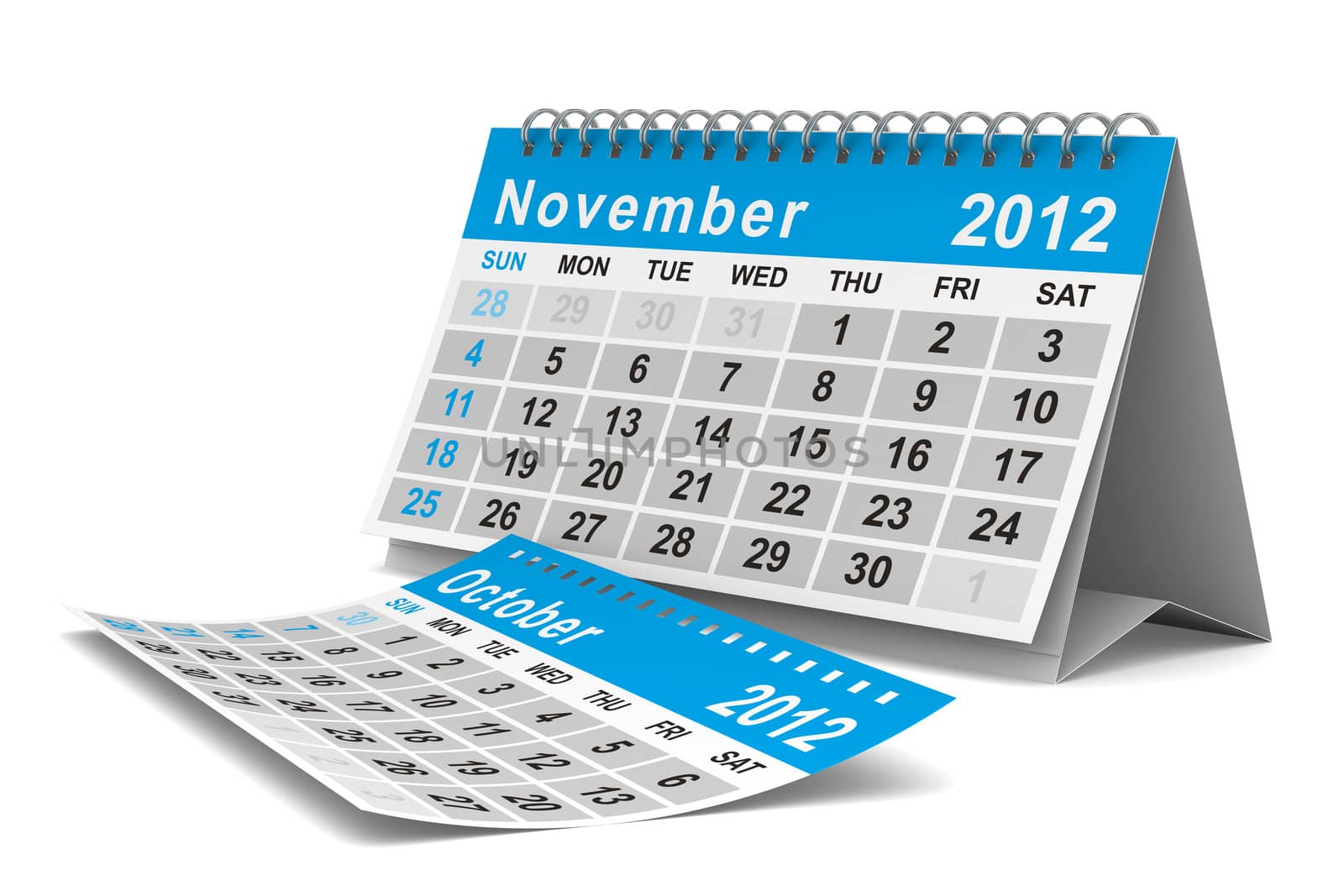2012 year calendar. November. Isolated 3D image