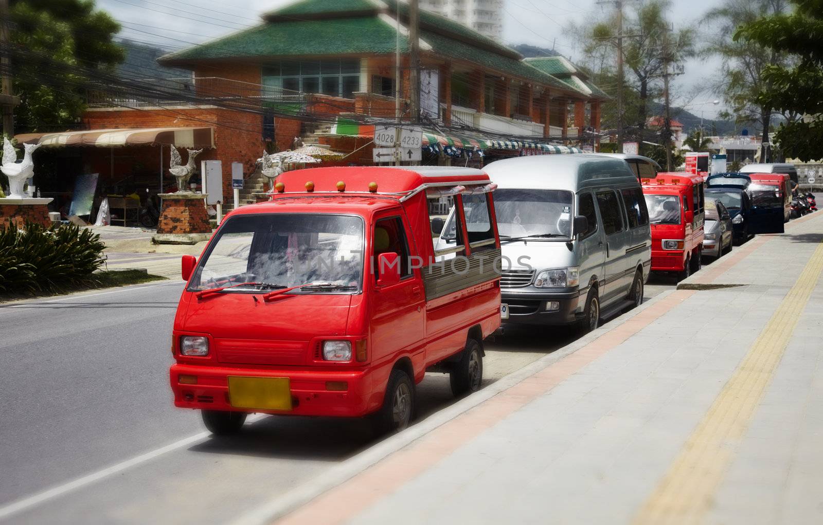 Small buses taxis in the resort town of Thailand
