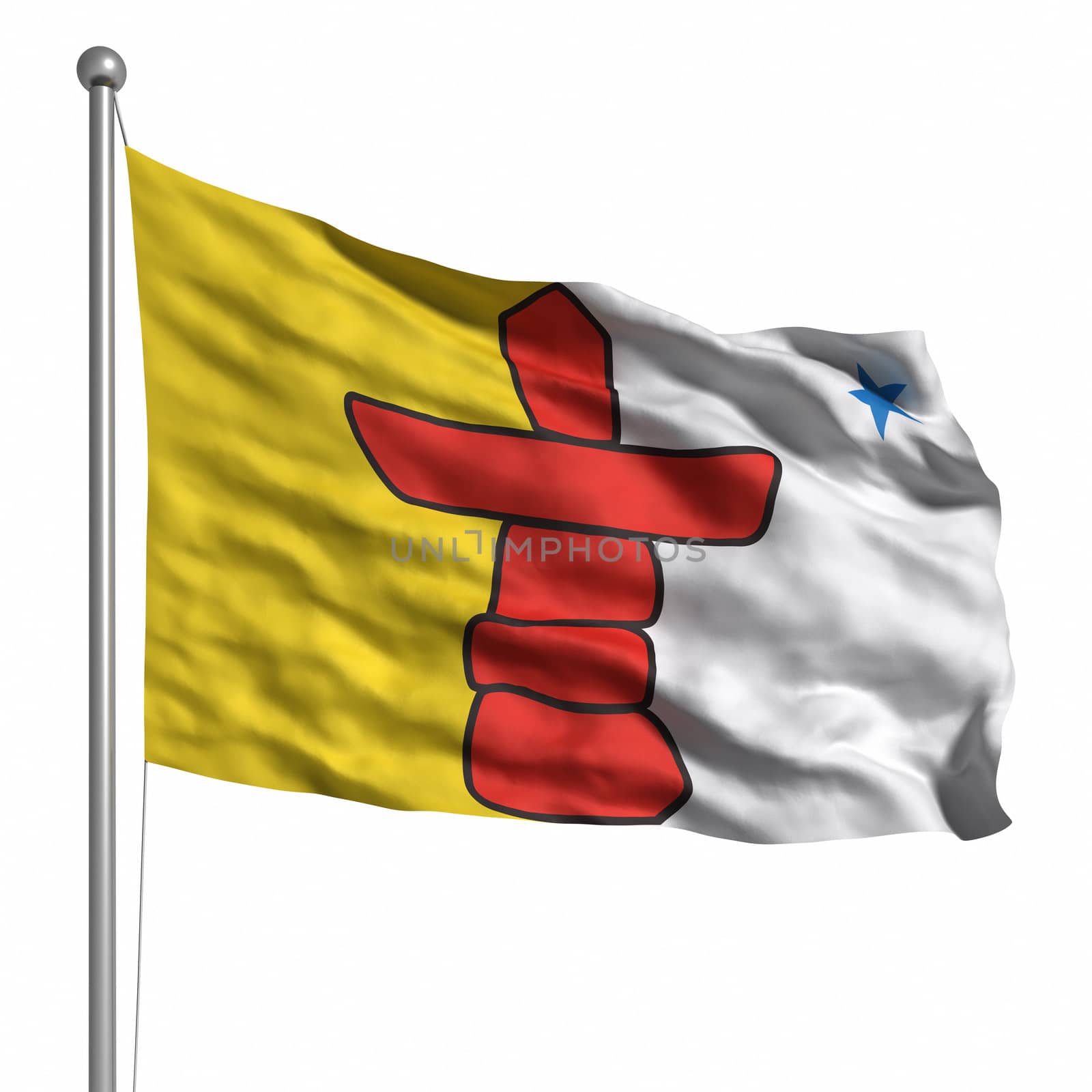 Flag of Nunavut. Rendered with fabric texture (visible at 100%).  Clipping path included.